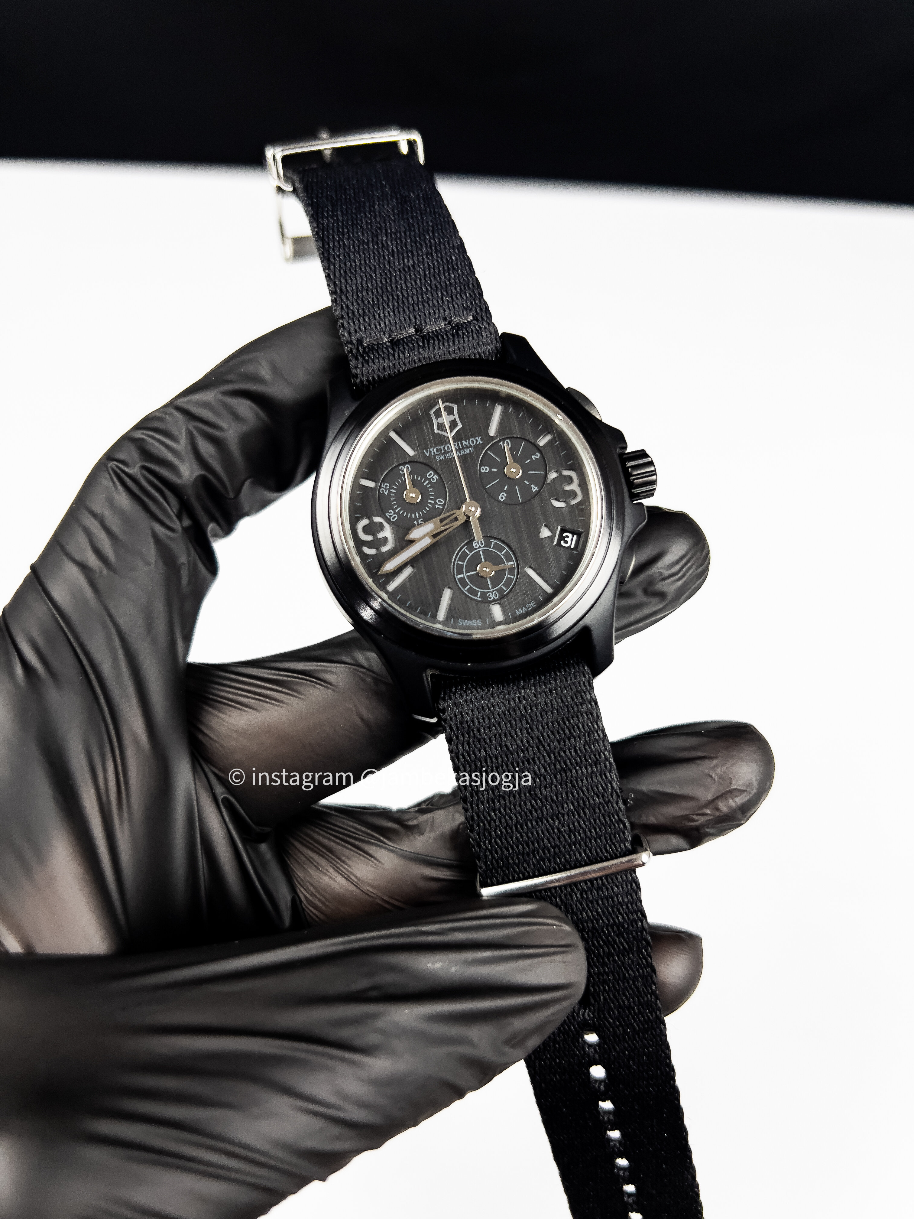 (SKU 47) Victorinox Phantom 241534 Chronograph Black Swiss Made Kanvas Strap Military Look