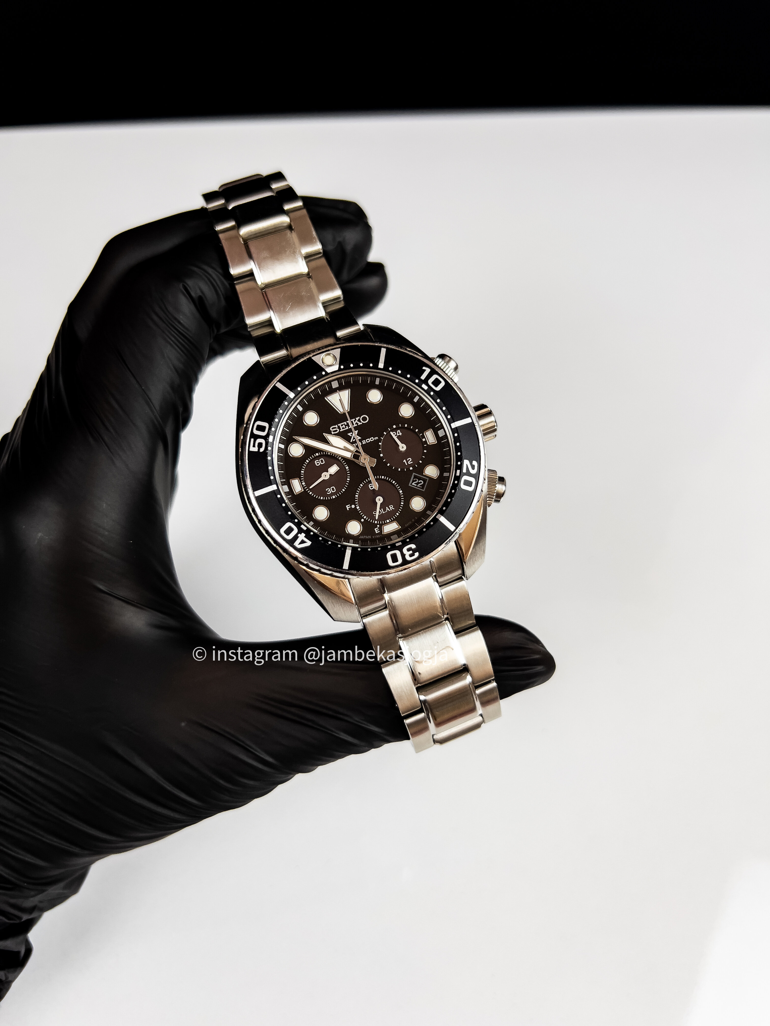 (SKU 155) Seiko Prospex SSC757J1 Sumo Solar Chronograph Black Dial Stainless Steel Strap