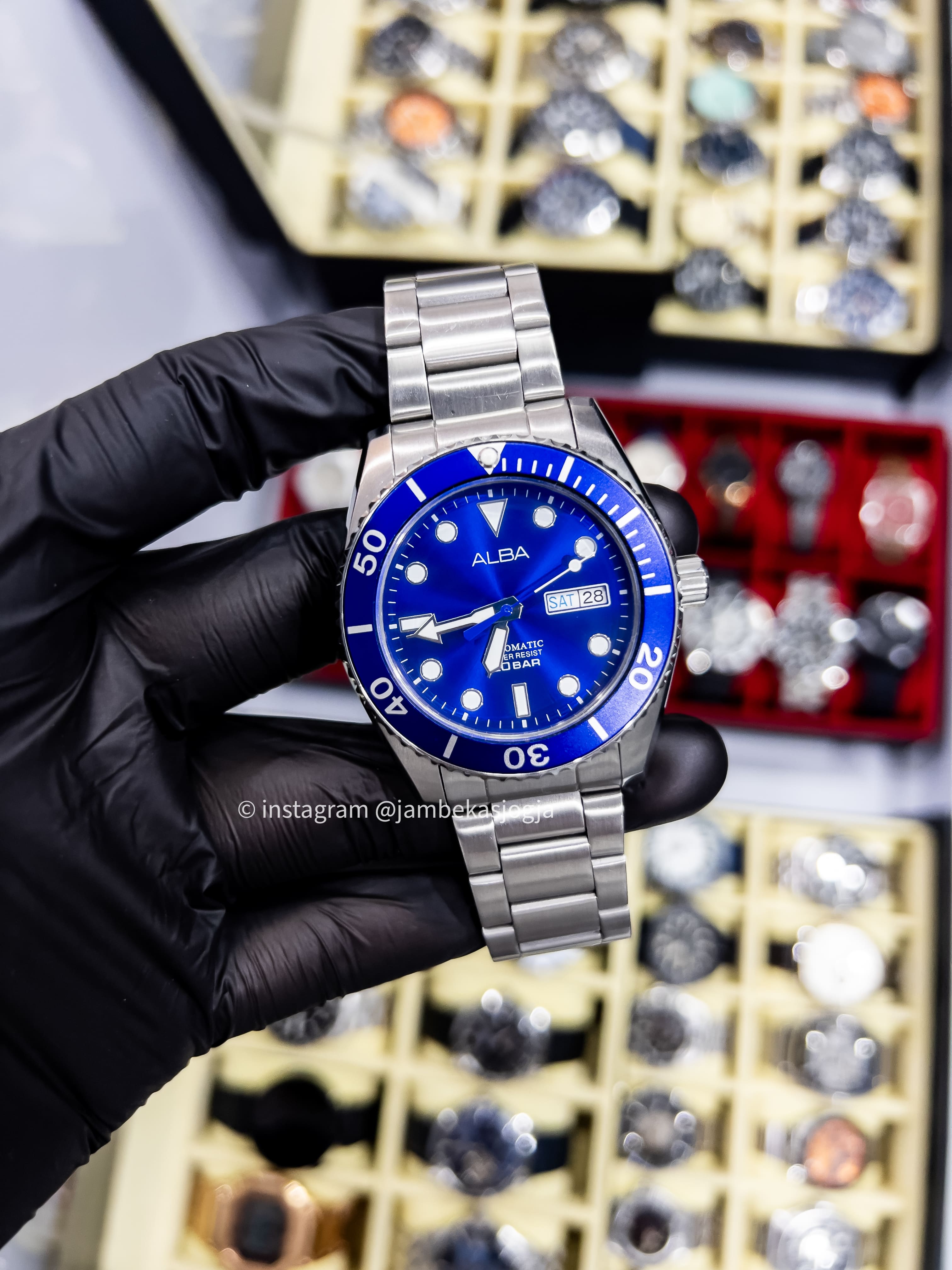 (SKU 71) GARANSI AGUSTUS 2025 Alba Mechanical AL4359X1 Men Blue Dial Stainless Steel Strap