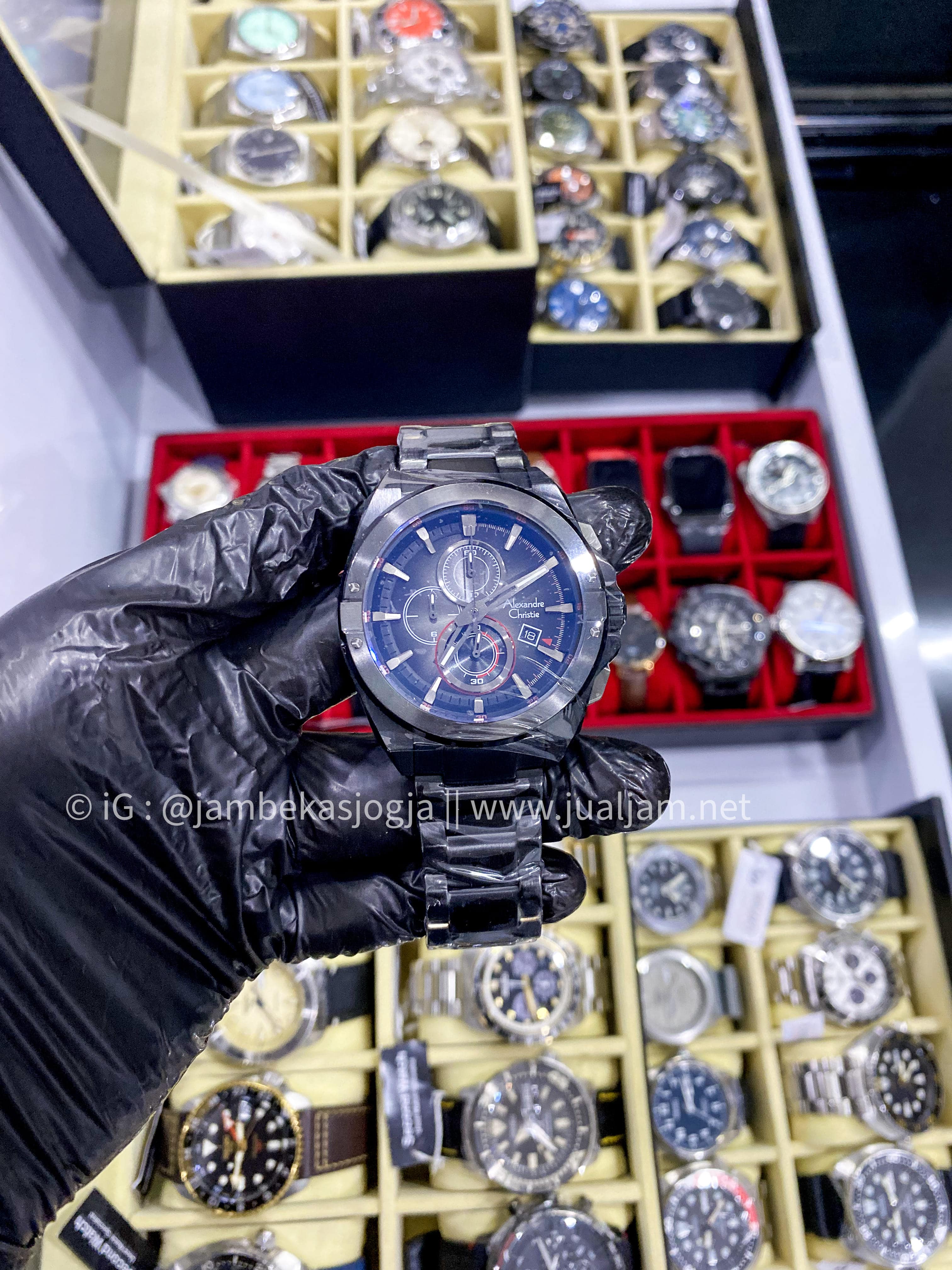 Alexandre Christie Chronograph AC 6623 MC BIPDGRE Men Black Dial Black Stainless Steel Strap (TITIP JUAL)