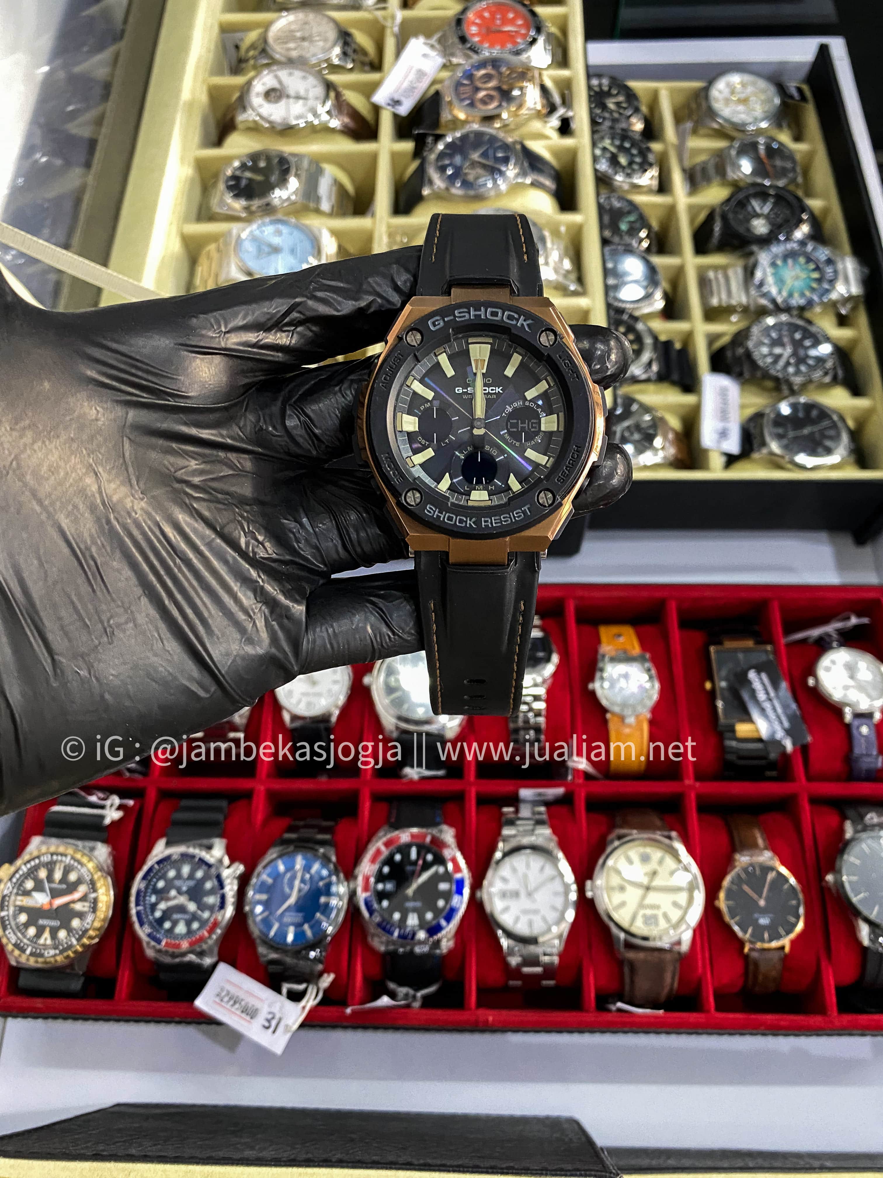 (SKU 238) Casio G-Shock GST-S120L-1ADR G-Steel Black Digital Analog Dial Black Tough Leather Strap