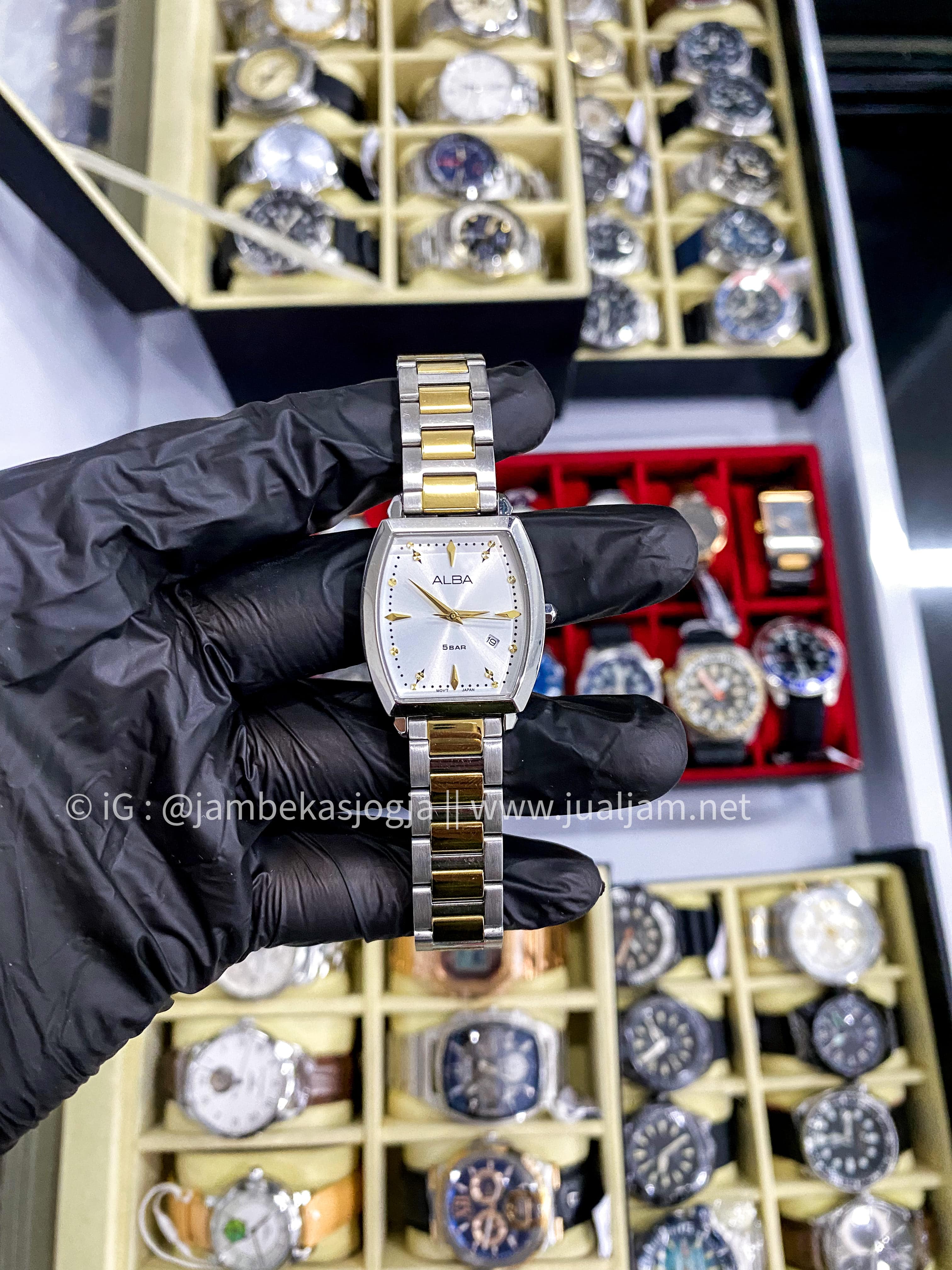 Alba Fashion AH7CT1X1 Ladies Silver White and gold  Dial Stainless Steel Strap (TITP JUAL )