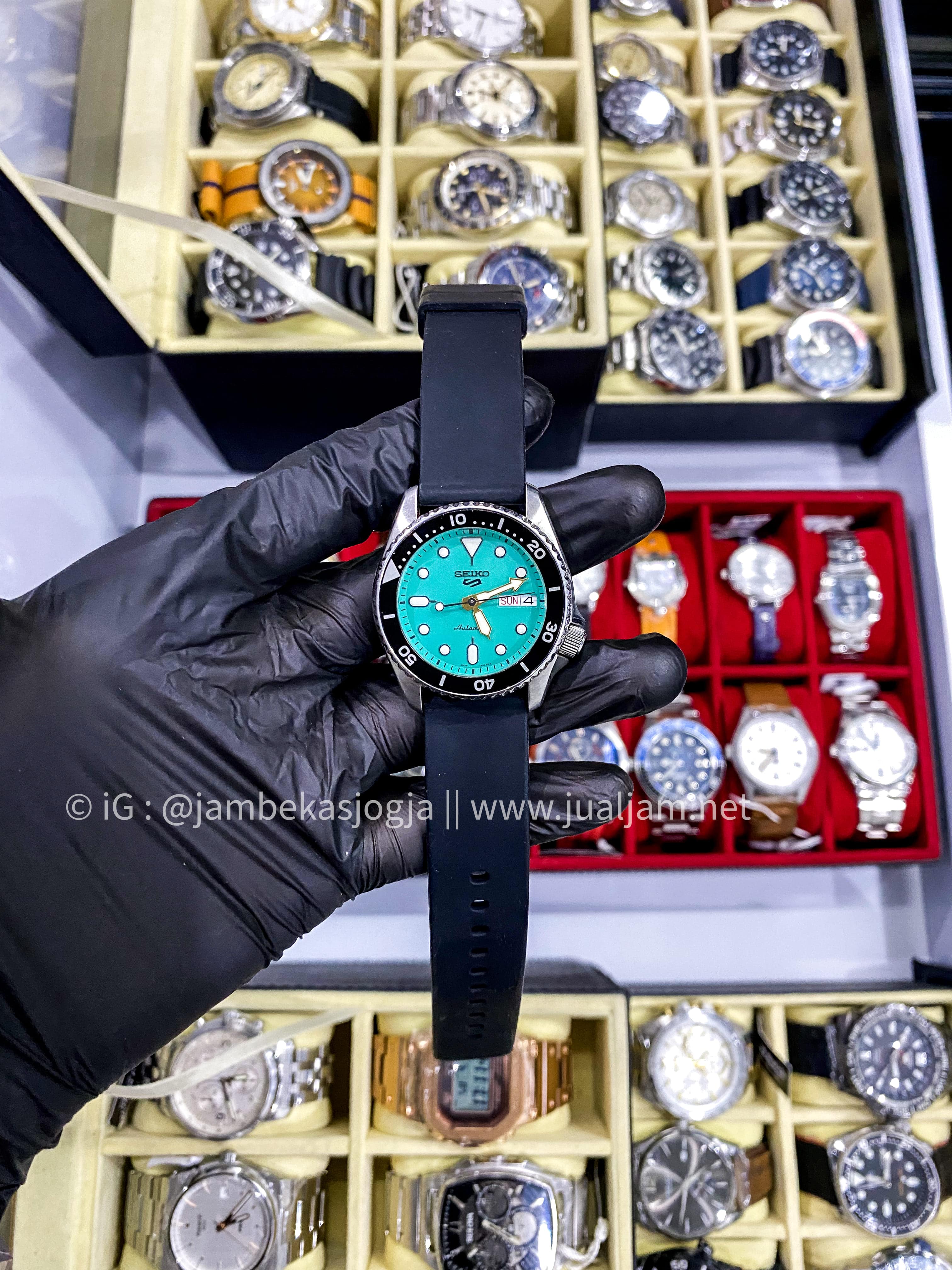 (SKU 253) Seiko 5 Sports SRPK33K1 5KX Midi SKX Sports Style Baby Blue Dial Stainless Steel Strap