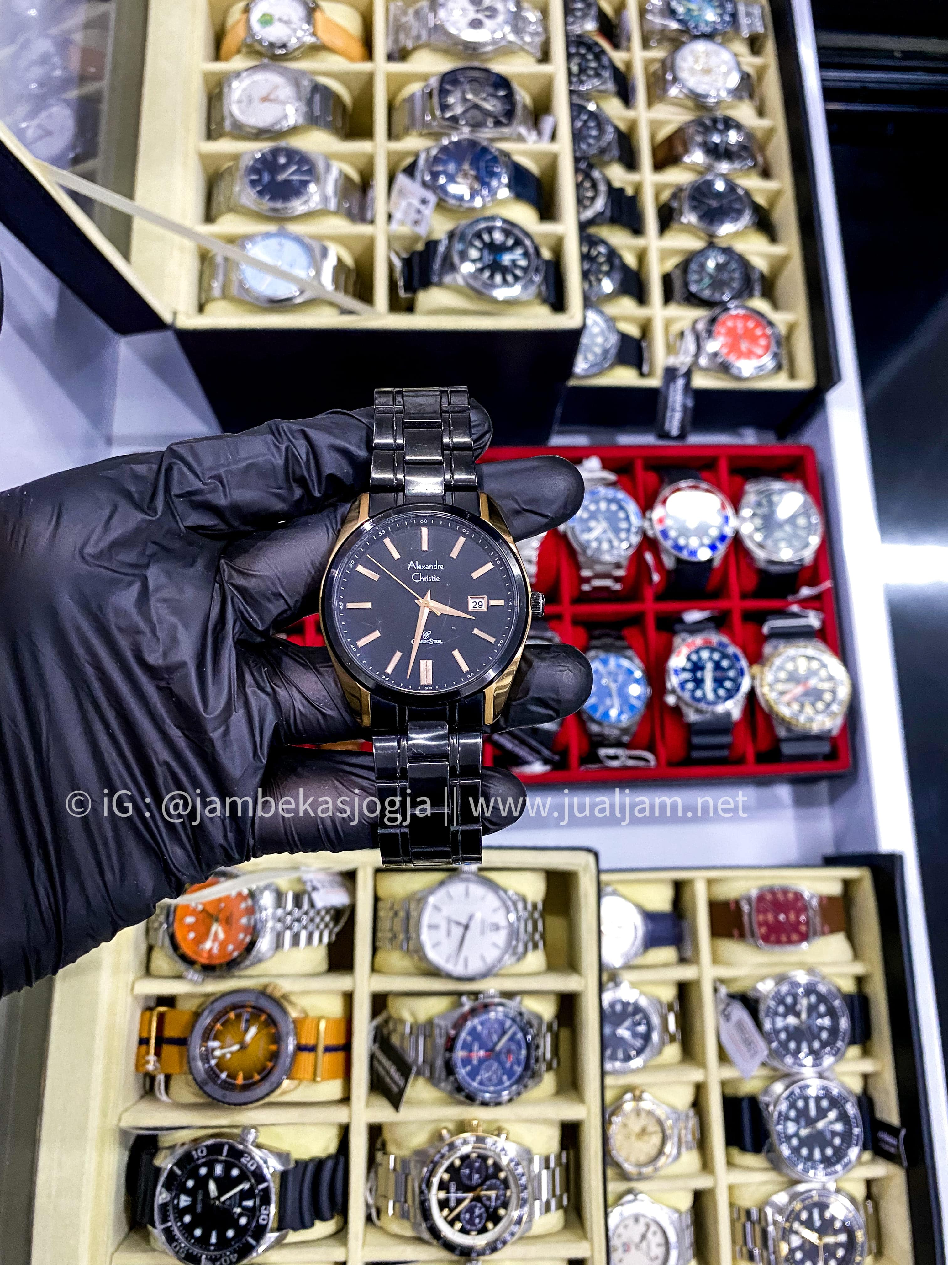 (SKU 263) Alexandre Christie Classic Steel AC 8514 MD BBRBA Black Dial Black Stainless Steel Strap