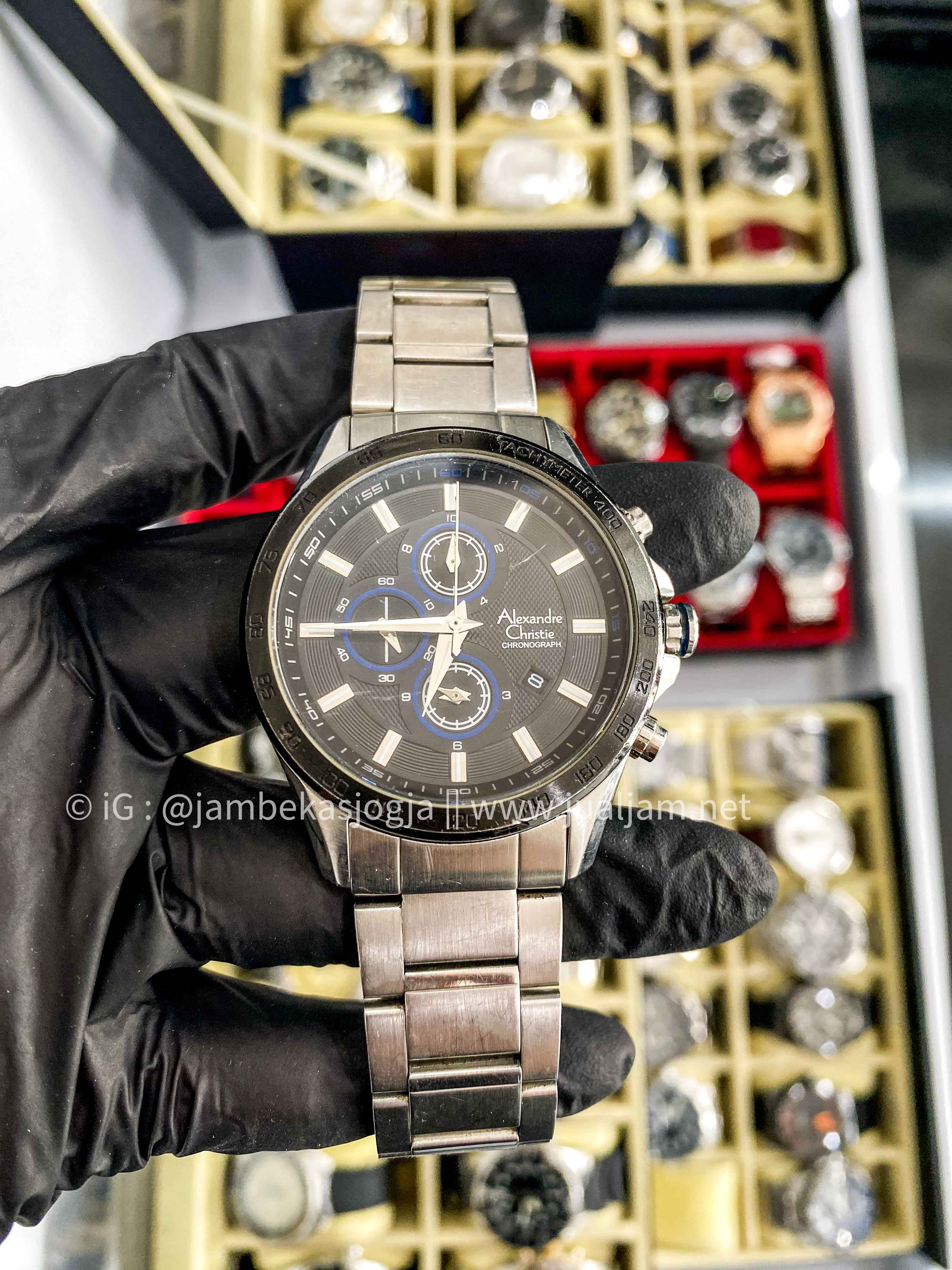 ( SKU 300 ) Alexandre Christie Chronograph AC 6333 MC BTBSL Man White Dial Stainless Steel Strap