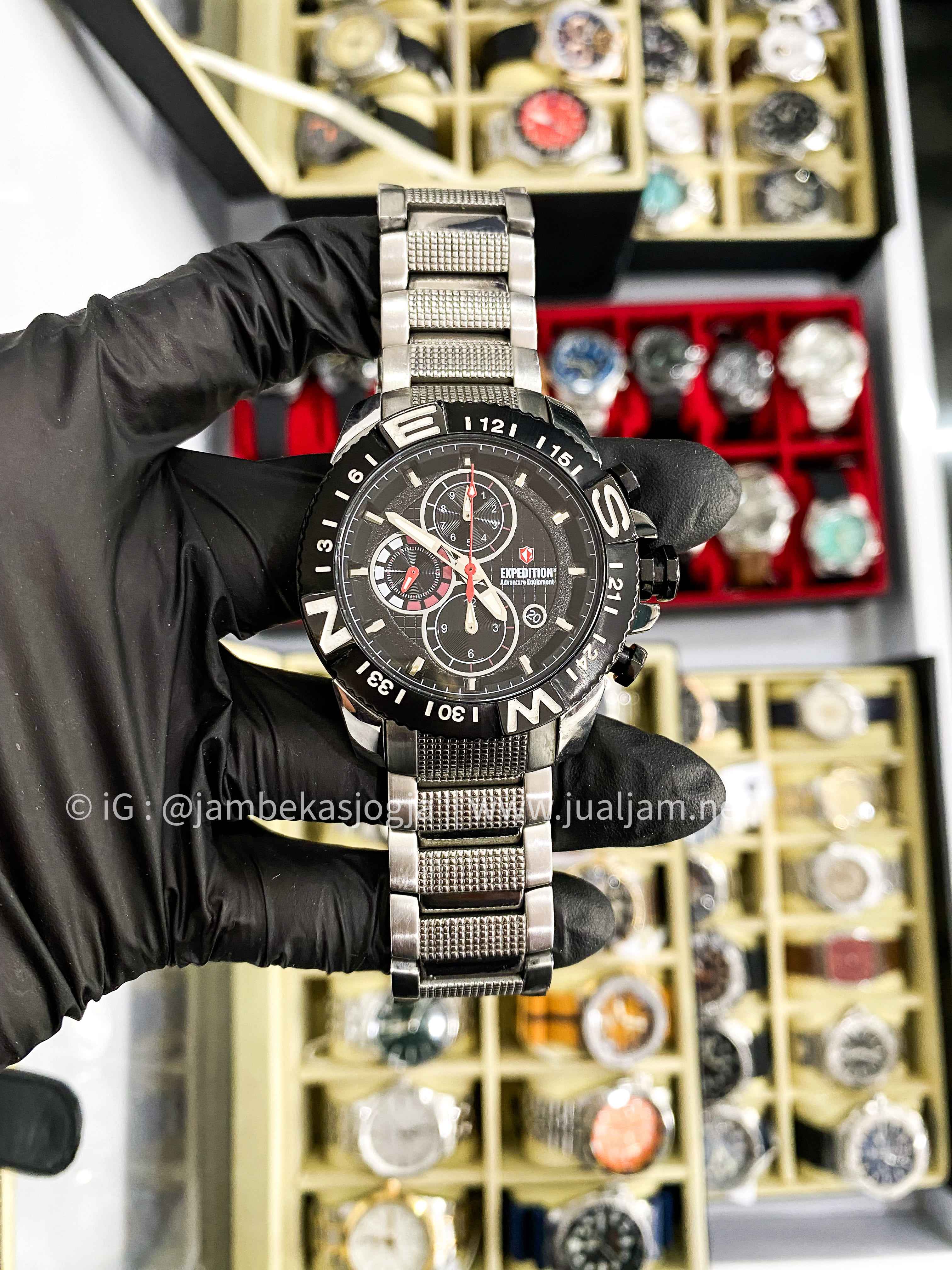 ( SKU 318 )  EXPEDITION ORIGINAL E6084M/BLKBLK SILVER RING BLACK , black dial GARANSI RESMI JULI 2026