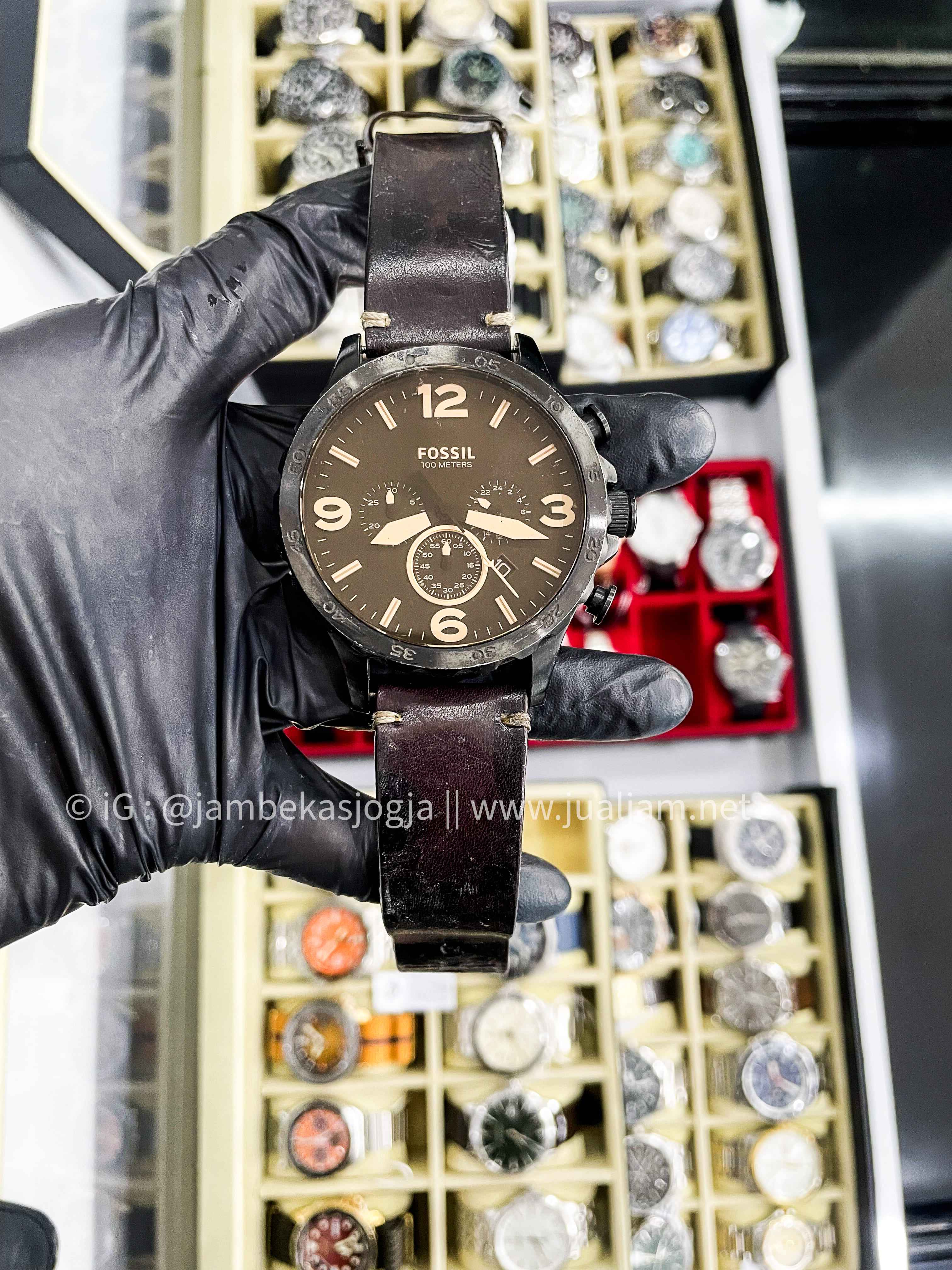 (SKU 389) Fossil Nate JR1487 Chronograph Brown Dial Brown Leather Strap