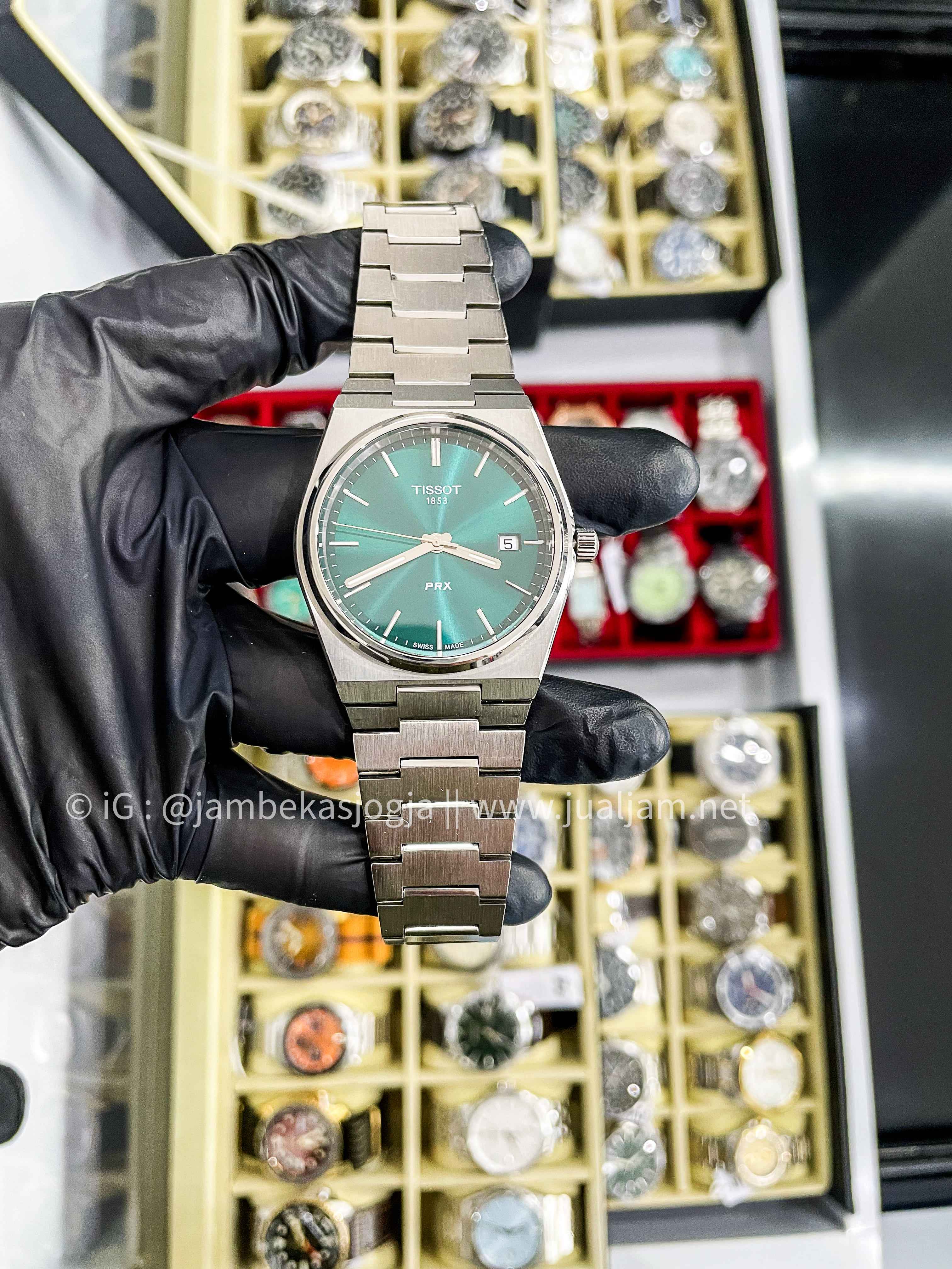 (SKU 415 ) Tissot PRX 40mm T-Classic T137.410.11.091.00 Green Dial Stainless Steel Strap Quartz movement