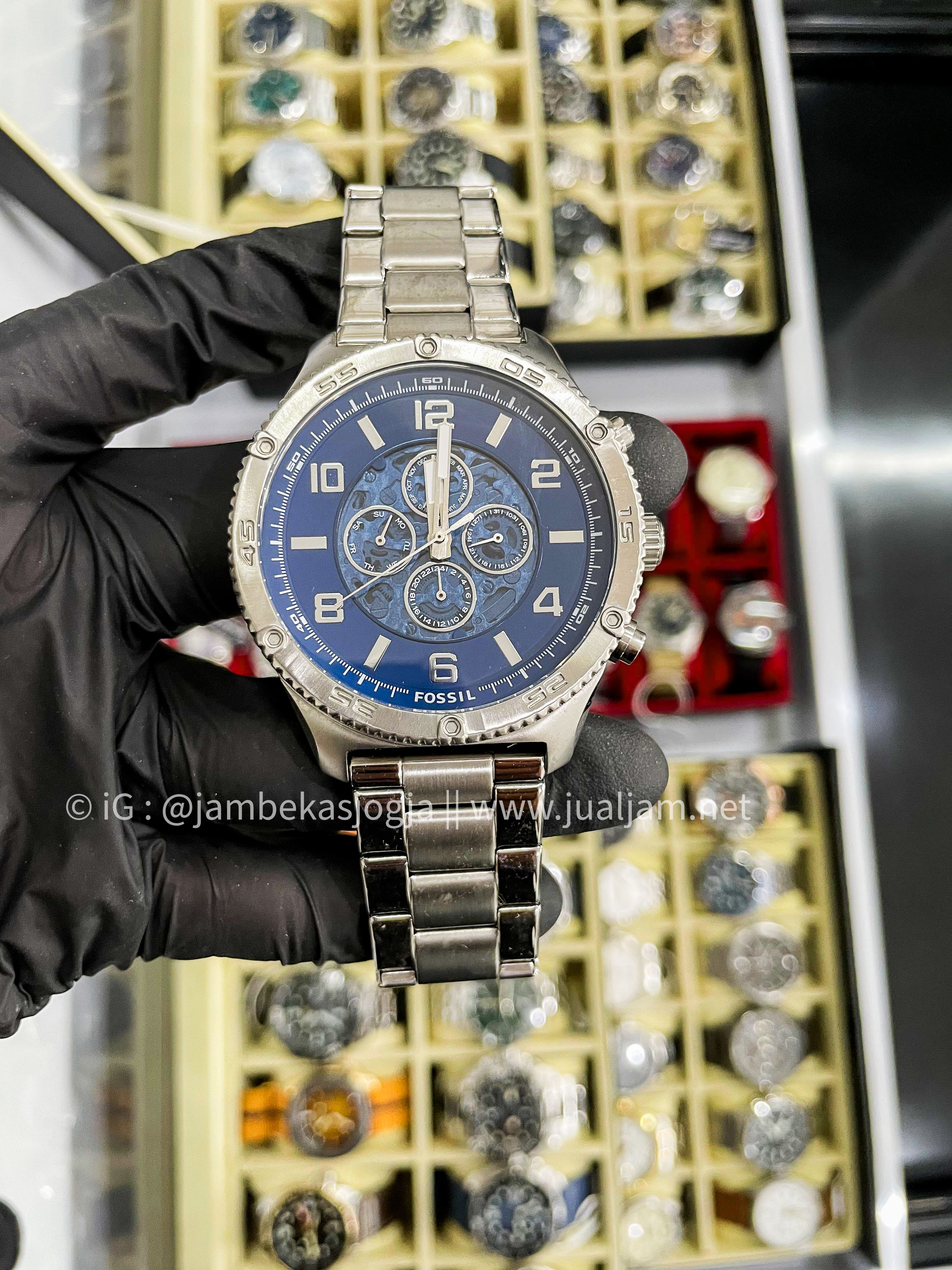 (SKU 441)  FOSSIL BROX SILVER BLUE SKELETON CHRONO BQ2669 MEN WATCH Stainless Steel