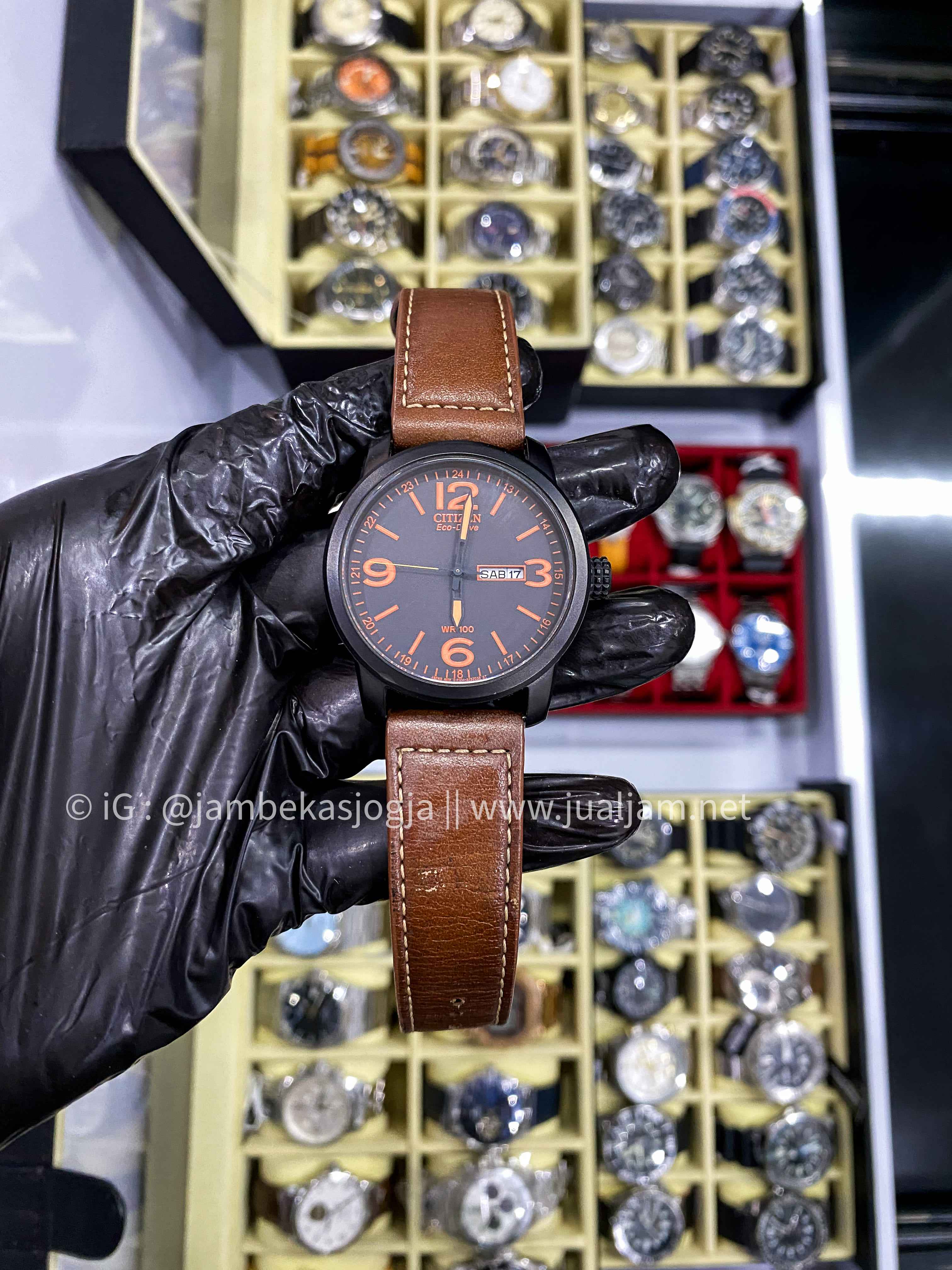 ( SKU 117 ) Citizen BM8475-26E Men Eco-Drive Black Dial Brown Leather Strap