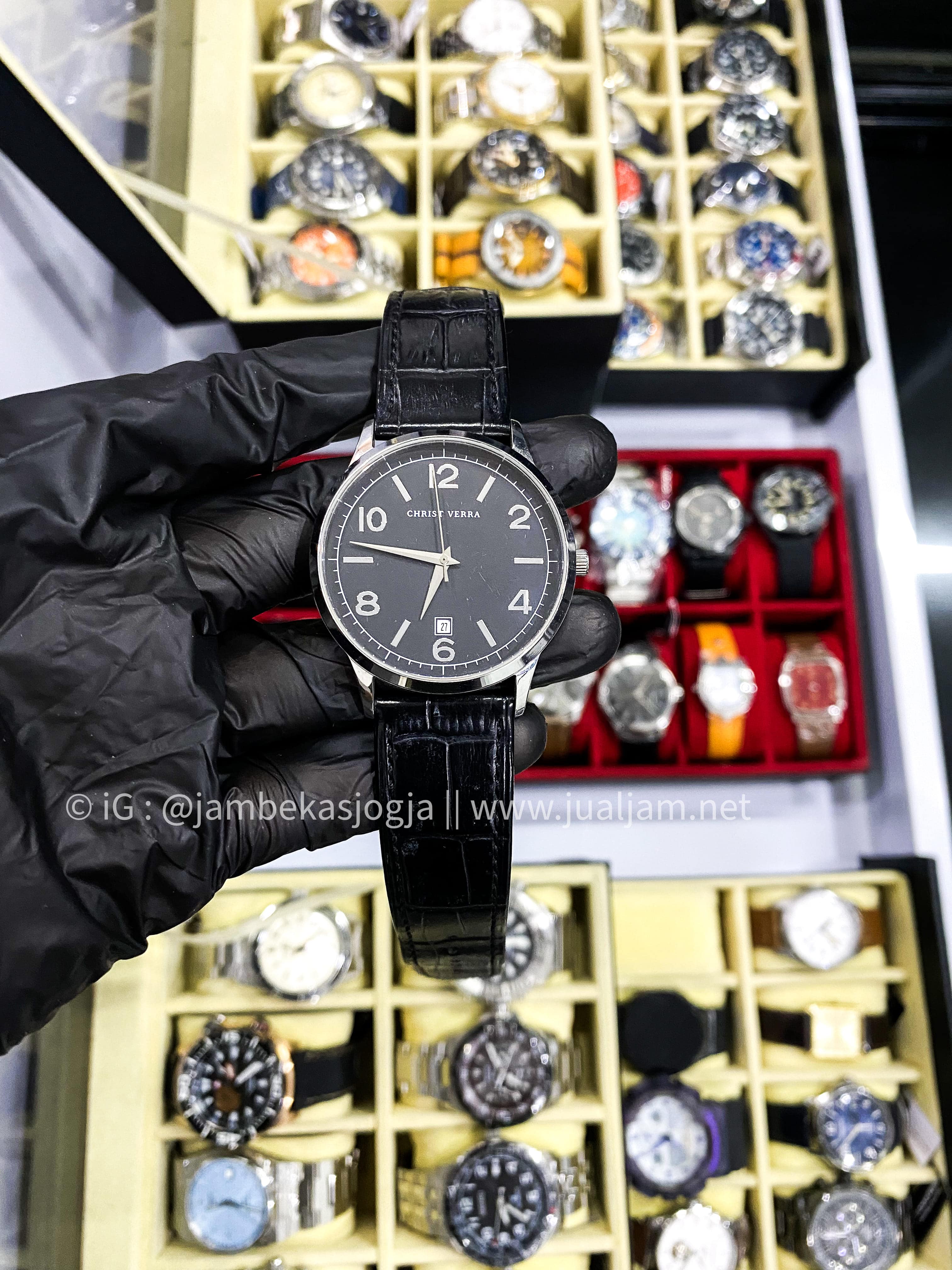 (SKU 133 ) Christ Verra CV 12071G-21 Jam Tangan Pria Tali Kulit Black dial