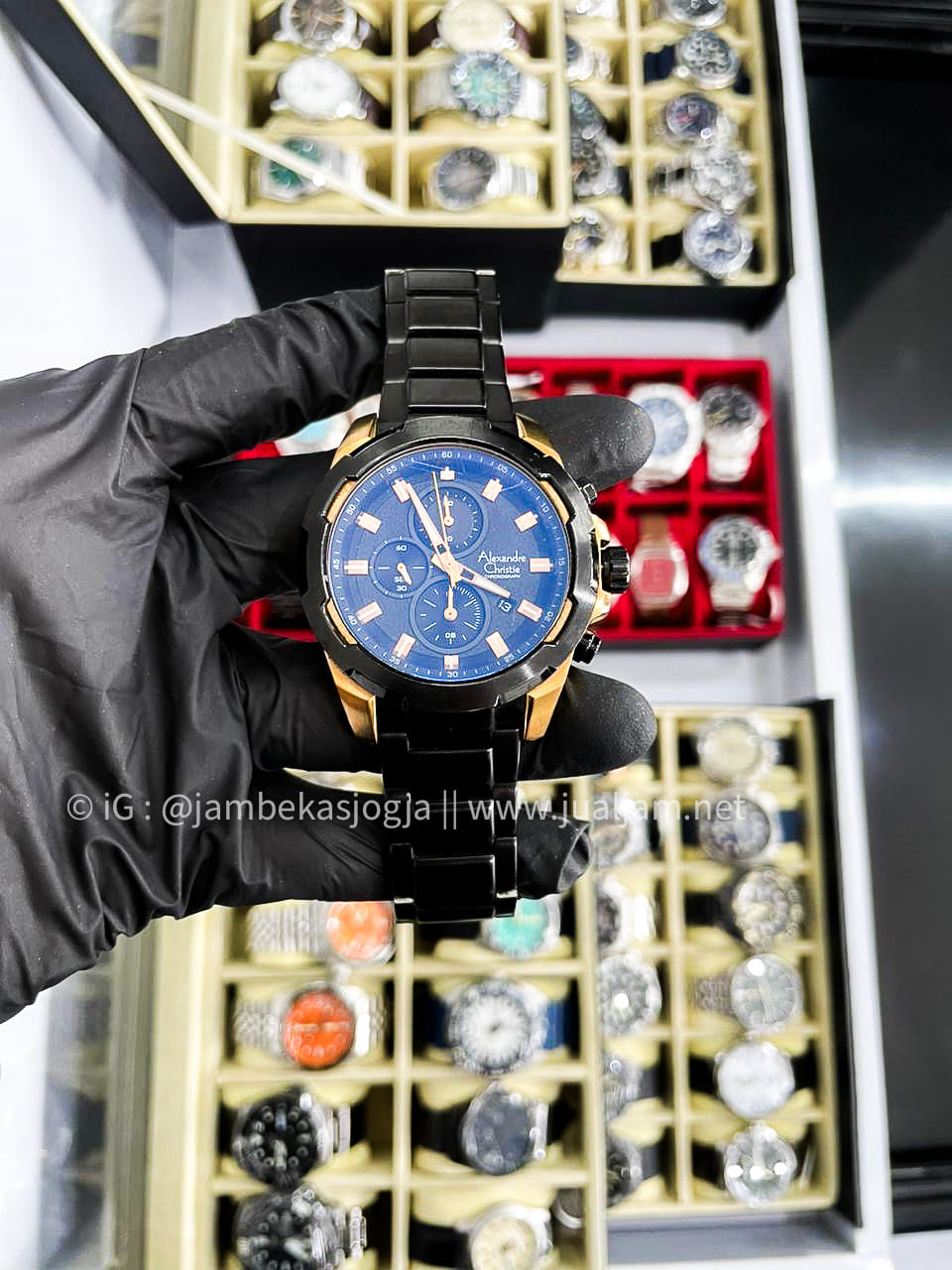 Alexandre Christie Chronograph AC 6523 MC BBRBA Men Black Dial Black Stainless Strap (TITIP JUAL )