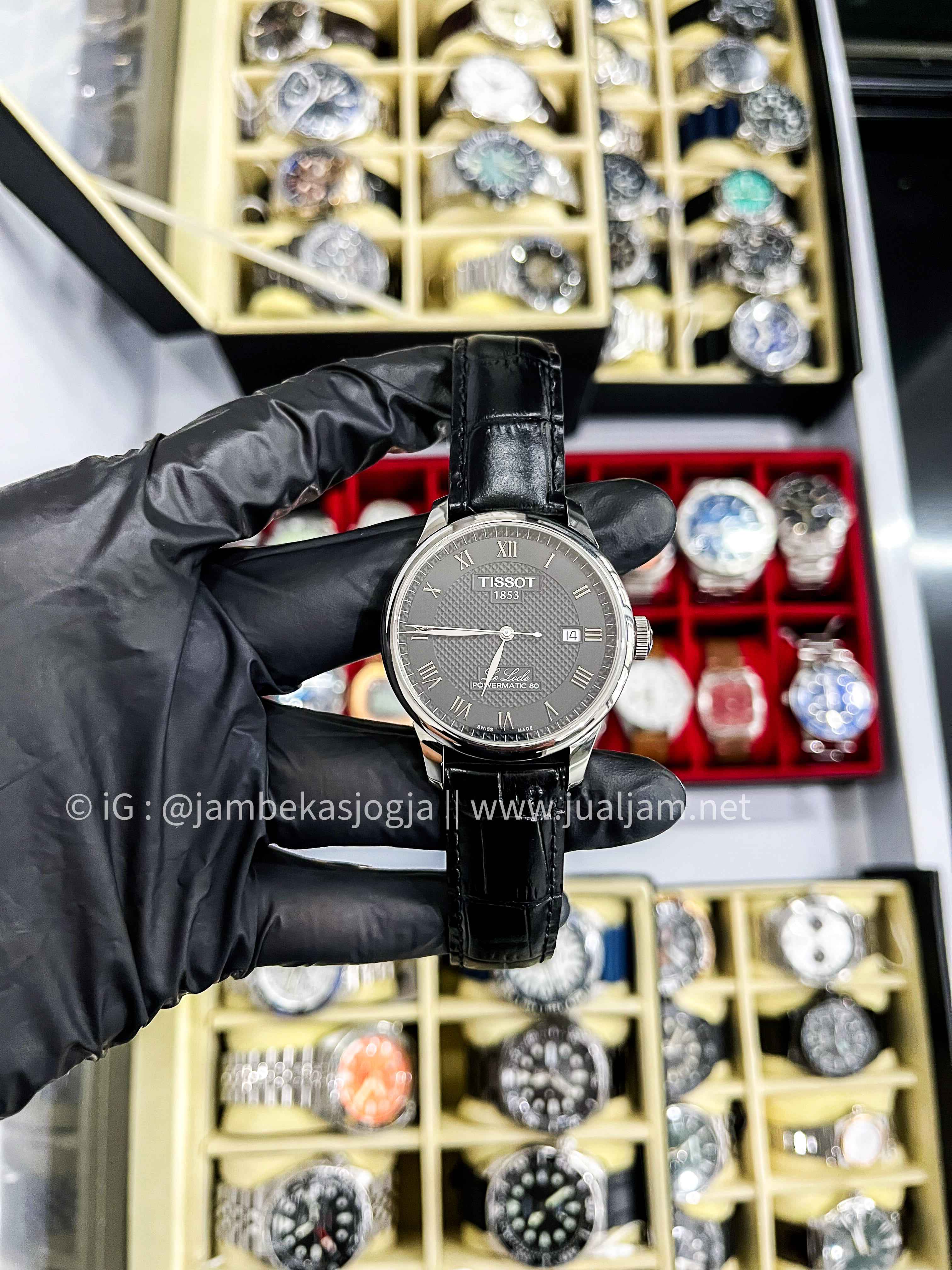 Tissot Le Locle Powermatic 80 39.3mm T-Classic T006.407.16.053.00 Black Pattern Dial Leather Strap GARANSI RESMI APRIL 2027 ( TITIP JUAL  )