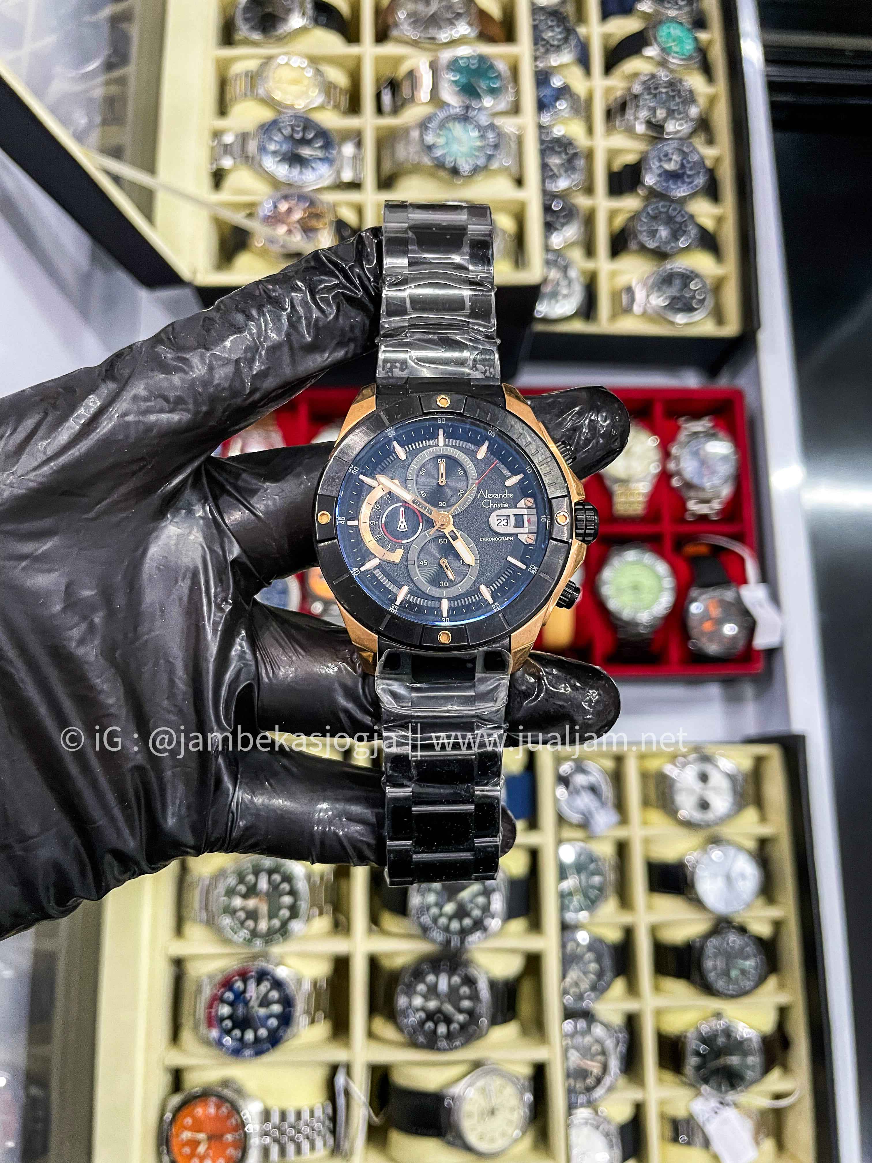 (SKU 488) Alexandre Christie Chronograph AC 6631 MC BBRBA Men Black Dial Black Stainless Steel Strap GARANSI  RESMI JUNI 2026   NEW TERBUNGKUS PLASTIK🤩