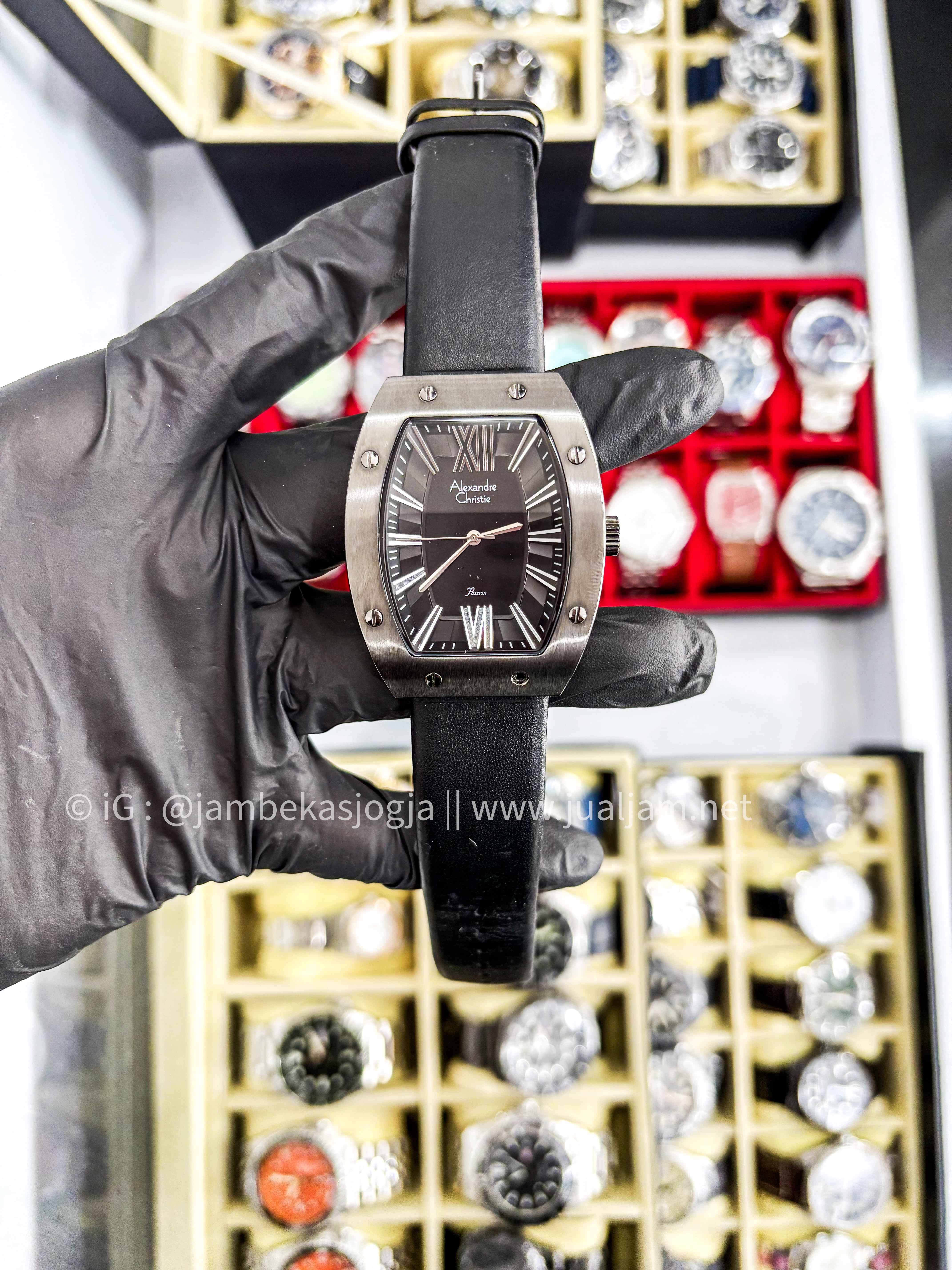 (SKU 494) Alexandre Christie Passion AC 8650 MH LIGBA Men Black Dial Black Leather Strap