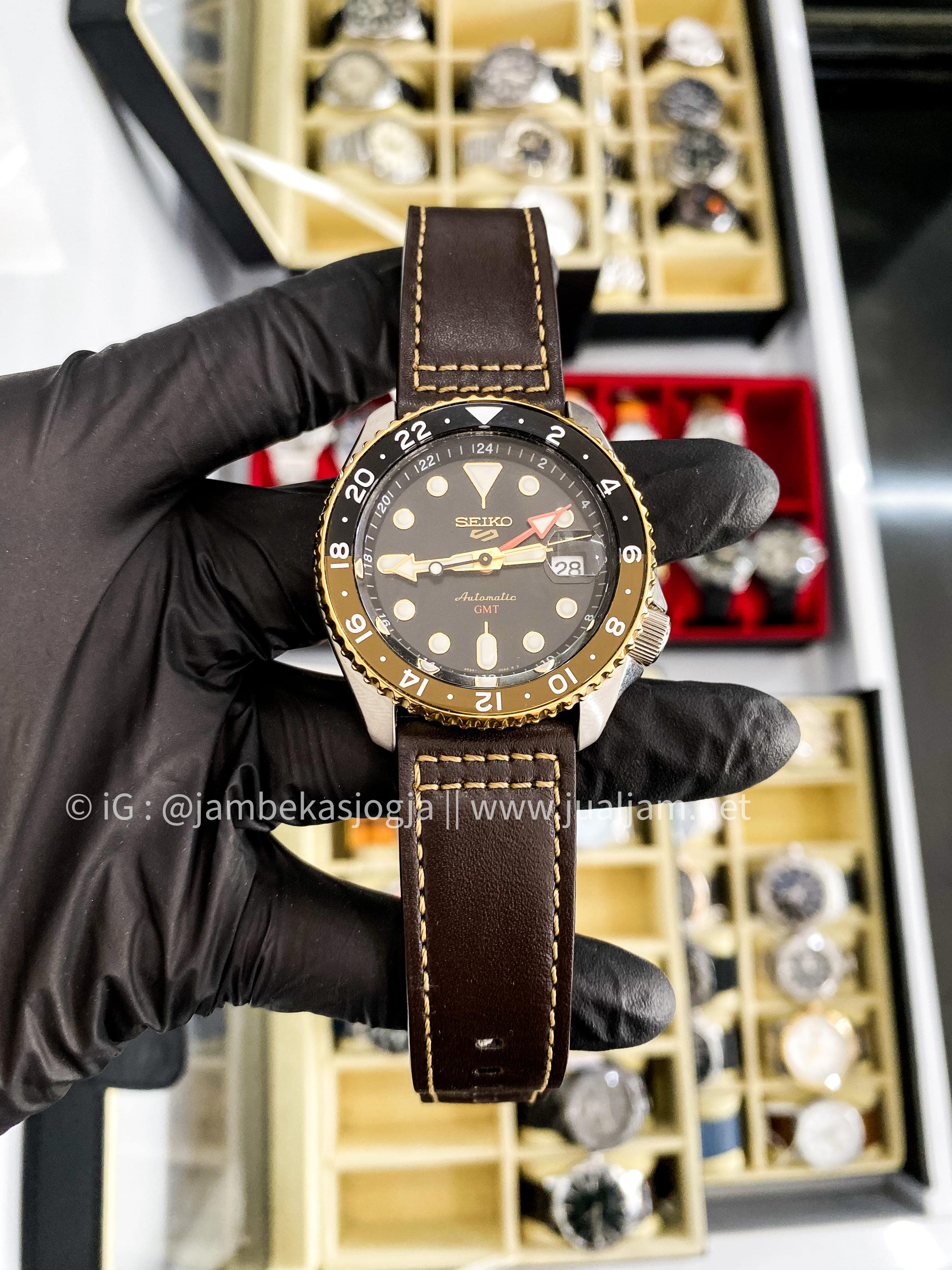 (SKU 6) Seiko 5 Sports SSK036K1 SKX Series Automatic GMT Black Dial Brown Leather Strap