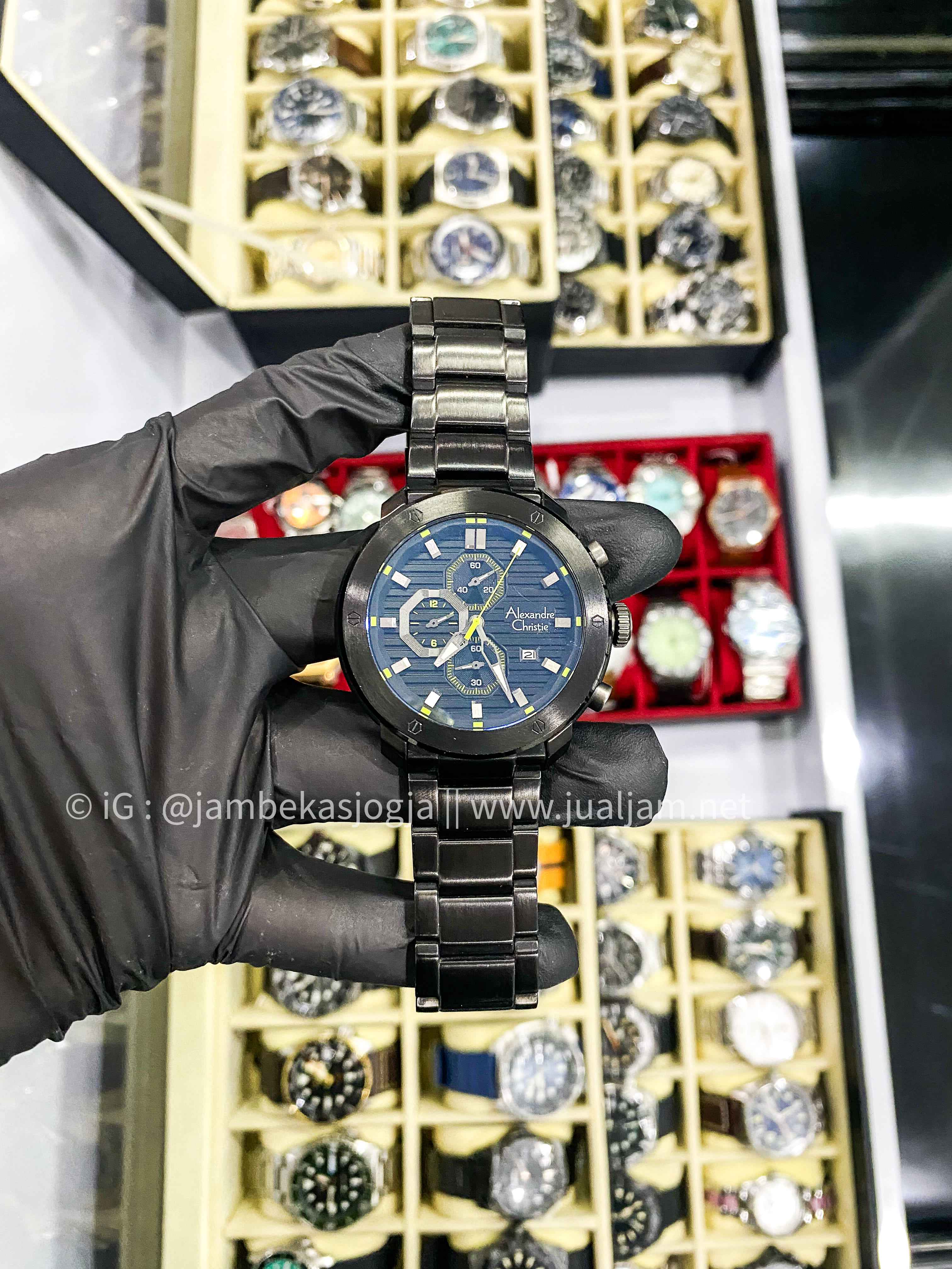 Alexandre Christie Chronograph AC 6626 MCBEPBALE Men Black Dial Black Stainless Steel Strap (TITIP JUAL)