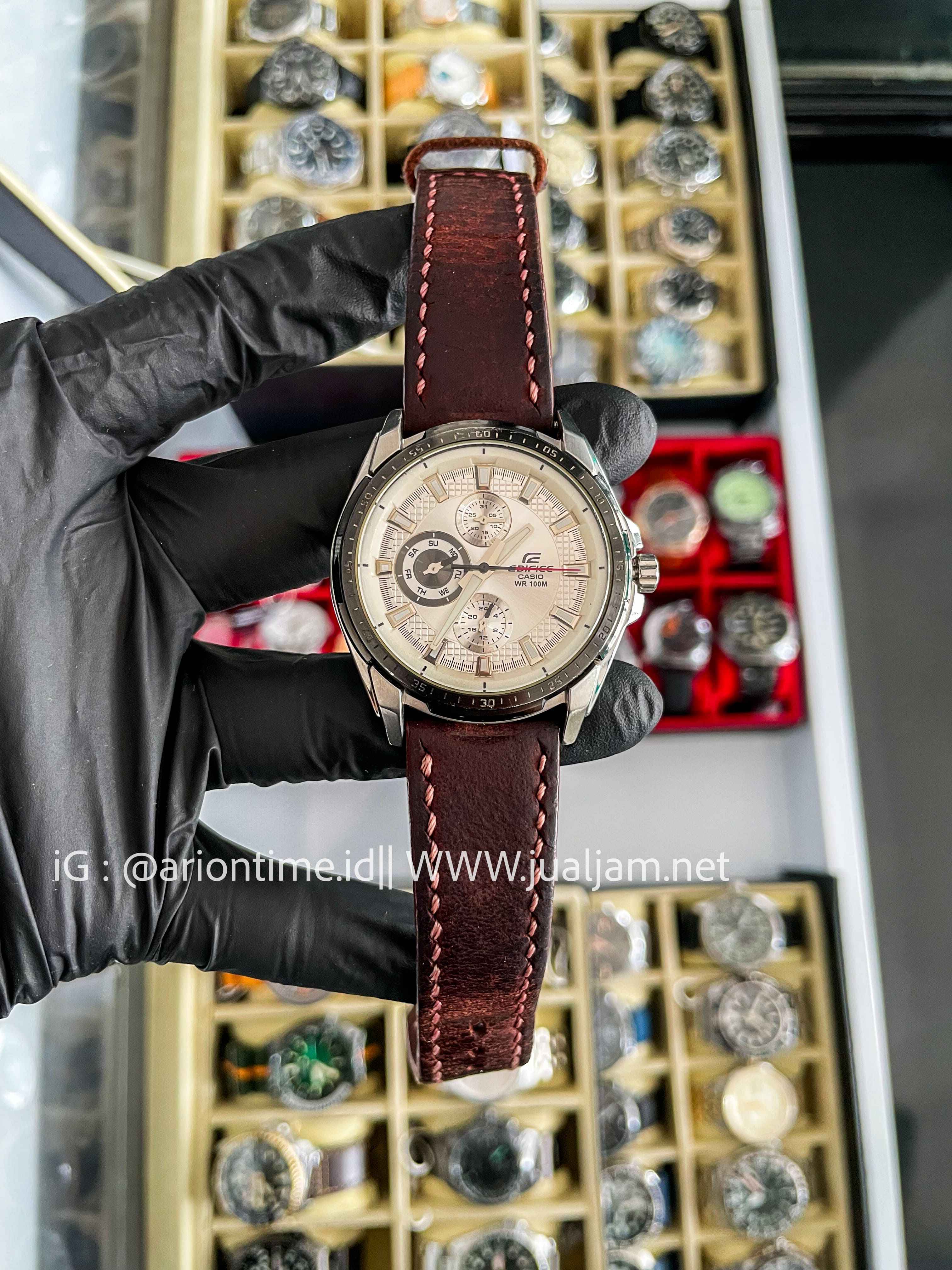 (SKU 515) Casio Edifice EF-336L-7AVUDF Water Resistant 100M Biege Pattern Dial Brown Tough Leather Strap