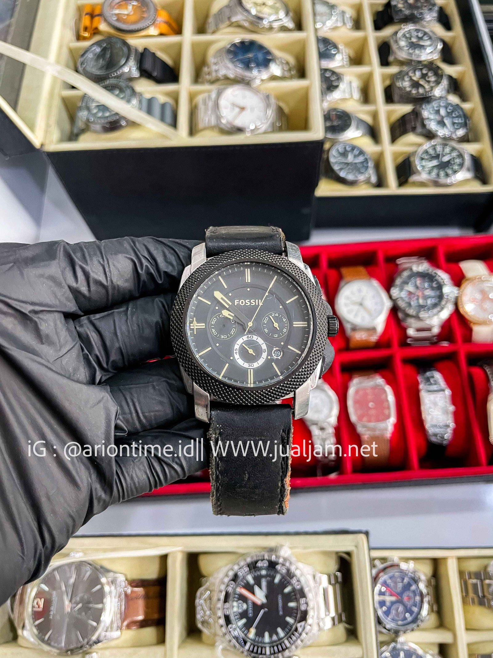 Fossil FS4731 Machine Chronograph Original Black Dial Leather Strap (TITIP JUAL)