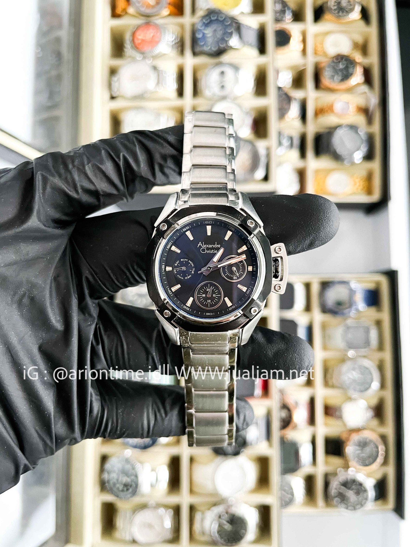 [SKU 620] Alexandre Christie AC 6225 BF BEPBA Sport Black Dial Stainless Steel Strap
